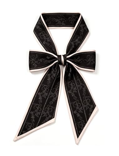 Silky Satin Long Skinny Head Scarf for Women - Neck Hair Scarf, Purse Bag Belt Accessory, Silk Feeling, 57"x5" - color: Black 08