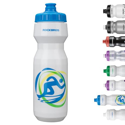 ROCKBROS Bike Water Bottle 20oz-25oz Squeeze Cycling Water Bottle BPA Free Leak Proof Sports Water Bottle with Dust Cover for Bicycle Running Gym Outdoor - color: 25oz White Blue, style: 1 Pack