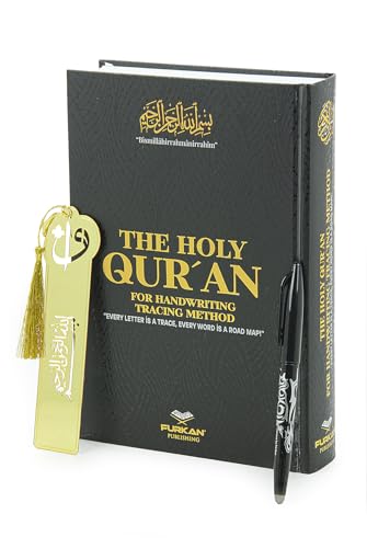 ihvan online Shaded Quran Arabic Tracing Book with Erasable Pen & Bookmark, Writable Qur'an, Tracing Quran Practice Workbook for Memorizers, Islamic Gift, Book for Writing and Learning Qur'an, Black - color: Black