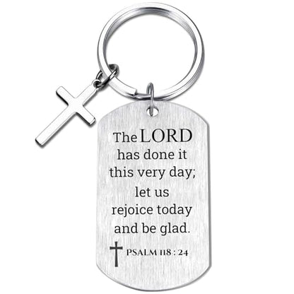 Inspirational Scripture Keychain with Cross - Bible Verse Matte Key Chain Religious Gift for Christian - style: Psalm 118:24
