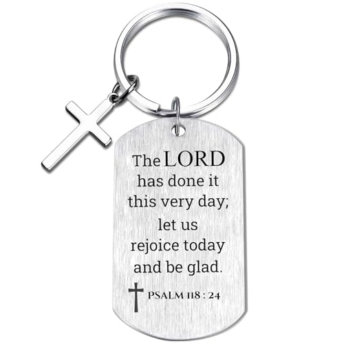 Inspirational Scripture Keychain with Cross - Bible Verse Matte Key Chain Religious Gift for Christian - style: Psalm 118:24
