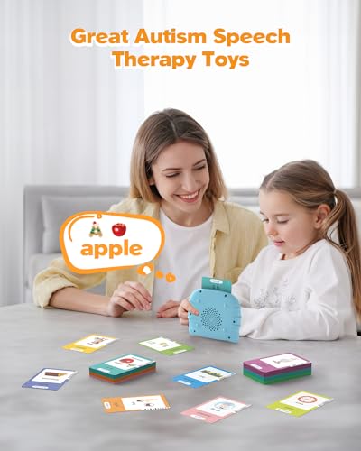 Airbition Bilingual Spanish and English Talking Flash Cards for Ages 2+, Pocket Speech Therapy Toy with 510 Words, Montessori Language Learning Toy, Children's Sensory Learning Kit - style: 510 Words English & Spanish Blue