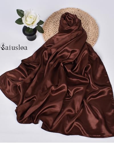 Saiusloa Solid Color Neck Scarf For Women Square Satin Head Scarves headband Bandanas 23.6× 23.6 inches - color: 5-autumn Mink