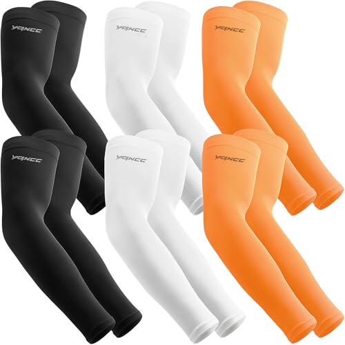 YQXCC 6 Pairs Arm Sleeves UV Sun Protection Sport Compression for Men Women - color: 2 Pairs Black/ 2 Pairs White/ 2 Pairs Orange