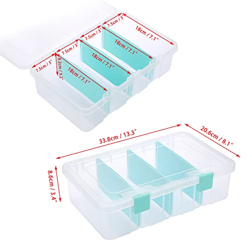 BTSKY Clear Plastic Dividing Storage Box with 4 Compartments Adjustable Storage Bin with Lid Plastic Craft Storage Container Multipurpose Sewing Box Art Supply Organizer, 13.3x8.1x3.4 Inches | 13.3x8.1x3.4 Inches Adjustable Storage Bin with Lid Plastic Cr