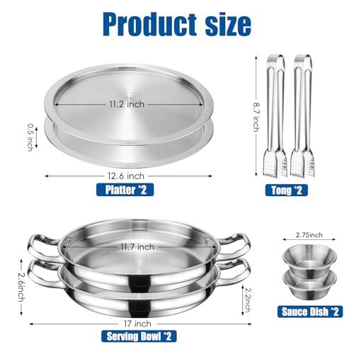 2-Set 12 Inch Shrimp Cocktail Serving Dish with Ice Tray, Cold Chilled Serving Trays, Cooling Platter Charcuterie Board for Appetizer Oyster Salad Buffet Parties, Dishwasher Safe, Stainless Steel - size: 2-Set