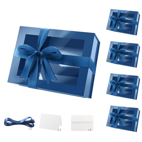 PACKQUEEN 5 Blue Clear Magnetic Lids Gift Boxes with Windows 9x6.5x3.8 In - color: Blue-9x6.5x3.8 Inches-Pack of 5