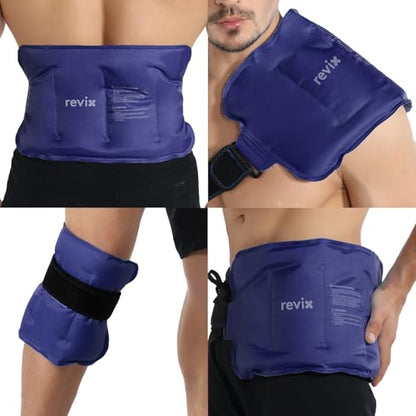 REVIX Ice Pack for Injuries Reusable Gel for Lower Back & Shoulder, Navy | 16x9in Full Coverage for Lower Back, Shoulder, Hip & Knee, Cold Compress Therapy, Hands-free Strap, Long-lasting Gel - style: Navy-Pack 1