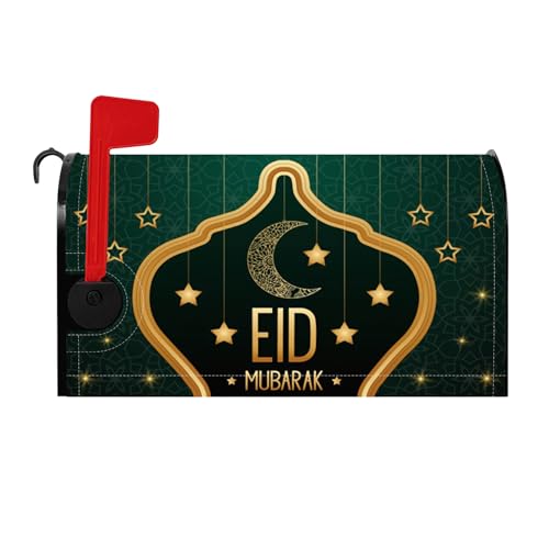 Eid Mubarak Mailbox Covers Magnetic Green Gold Star Eid Al-Adha Arabian Ramadan Mubarak Islamic Muslim Festival Post Box Cover Wraps Standard Size for 21x18 Inch Home Garden Farmhouse Decors - color: Deep Green and Gold