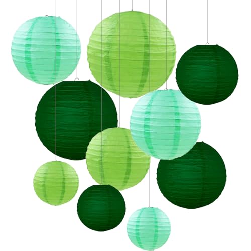 ZOOYOO 10pcs Paper Lanterns,Green Round Hanging Paper Lanterns Decorations for Wedding,Graduation,Anniversary,Spring,St. Patricks Day Party,Birthday Party,Graden Decor - color: Green