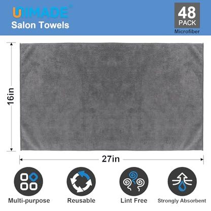 UNIMADE 48 Pack Gym Towels Set - Highly Absorbent and Quick Drying Microfiber Salon Towels, Premium Hand Cloths for Bathroom, Gym, Shower, Hotel, and Spa - 16x27 inch (Grey) | Highly Absorbent and Quick Drying Premium Hand Cloths for Bathroom, Gym, Shower