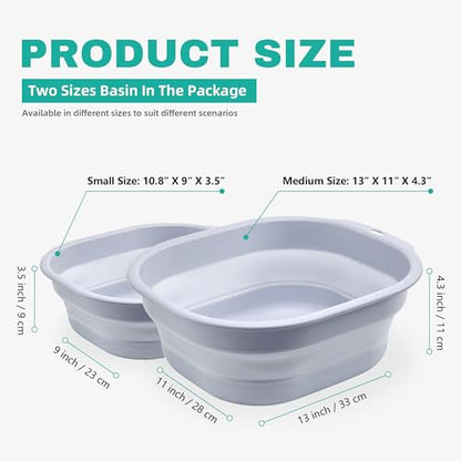 2 Pack Collapsible Wash Basin Set, Foldable Dish Tub, Small Medium Portable Sink for Kitchen, Camping, RV, Baby Bottles, Laundry, Plastic Washbasin -Gray - color: Gray