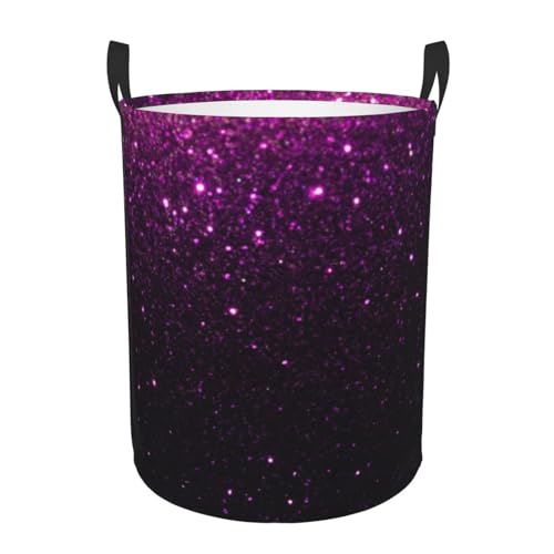 Falling Mauve Glitter Texture Laundry Basket Waterproof Foldable Laundry Hamper with Durable Handle Circular Storage Bin Dirty Clothes Organizer Bag for Bedroom Bathroom and Nursery - color: Falling Mauve Glitter Texture, size: Small