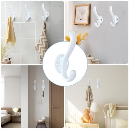 8 Pack Coat Hooks Wall Mount Heavy Duty Utility Retro Double Hooks for Hanging Coats,Hat, Towel, Key, Robe, Scarf, Bag, Cap (White) - color: 8 Pack-White