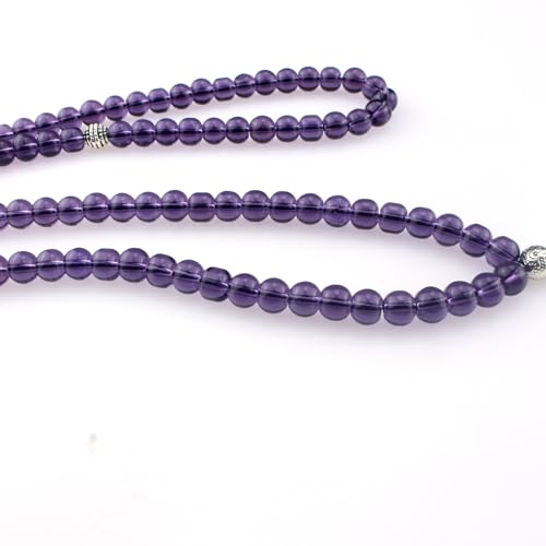 Muslims Islamic Dhikr 99 Tasbeeh Tasbih Prayer Beads, Purple Glass Beads with Tassel
