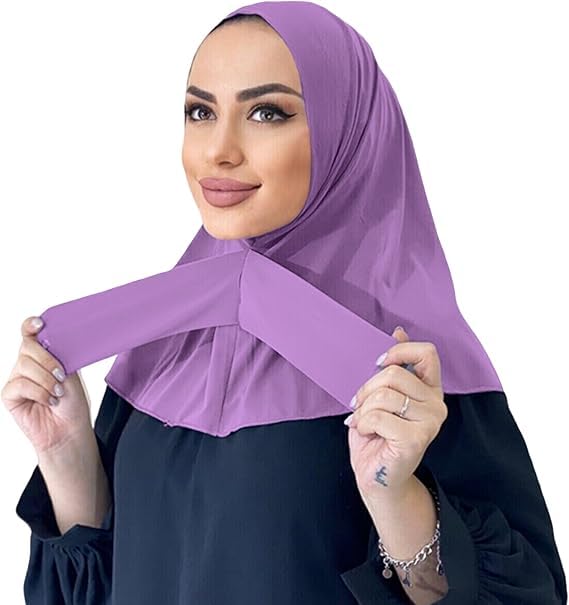 AIBEARTY Women Fashion Instant Muslim Turban Hijab with Snap Fastener Breathable Headscarf Bonnet Cap Turban Hat Shawl - color: Modal Purple-3 Buttons