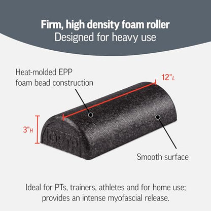 OPTP AXIS Firm Foam Roller, High Density Foam Roller for Physical Therapy, Yoga, Pilates, Fitness Exercise and Sports Training (Black, 12" X 3" Half-Round) - color: Black - 12" X 3" Half-round