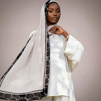 Hijab Modest and Elegant | Beautifully Designed Printed Chiffon Patterns | Muslim Women Head Scarf and Veil - color: Black - W