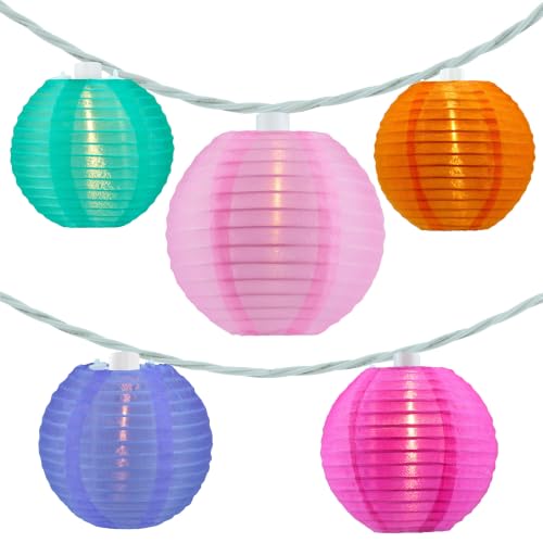 YULETIME Multicolor Lantern String Lights, 10 ct 7.6 ft White Wire Plug-in - color: Multicolor