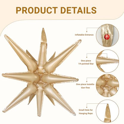 6 Pcs Caramel Colour Star Foil Balloons One-Piece 14-Pointed Star Balloon 4D Starburst Cone Mylar Balloon 22inch Christmas Birthday Wedding Wedding Anniversary Party Supplies(Caramel Colour) - color: Caramel Colour