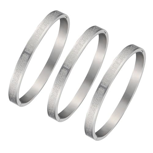 AYATUL KURSI Islamic Jewelry Bracelets Stainless Steel Openable Bangles Arabic Calligraphy Islamic Faith Gifts Messager Islamic Calligraphy Muslim Men Jewelry Bracelets Gift for Women - color: 3-Steel color