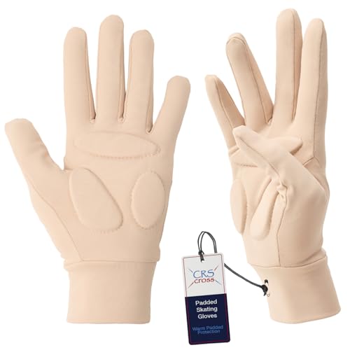 CRS Cross Padded Ice Skating Gloves. Warm Padded Protection for Figure Skating Testing, Practice, Dance Competitions, Roller Skaters and Cheerleading. - color: Tan, size: Ladies Small/Medium
