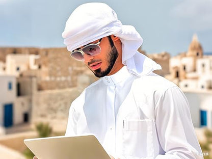 MCJC Men's White Muslim Thobe Long Sleeve Arab Kaftan Robe with Pocket - size: X-Large