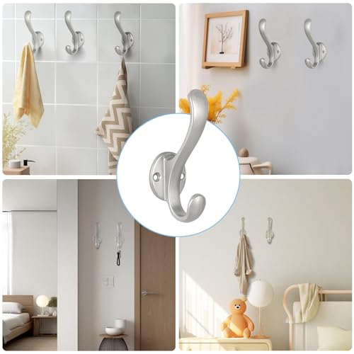 6 Pack Coat Hooks Wall Mount Heavy Duty Utility Retro Double Hooks for Hanging Coats,Hat, Towel, Key, Robe, Scarf, Bag, Cap (Silver) - color: 6 Pack-Silver