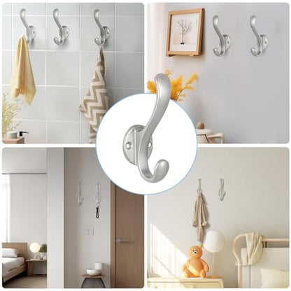 6 Pack Coat Hooks Wall Mount Heavy Duty Utility Retro Double Hooks for Hanging Coats,Hat, Towel, Key, Robe, Scarf, Bag, Cap (Silver) - color: 6 Pack-Silver