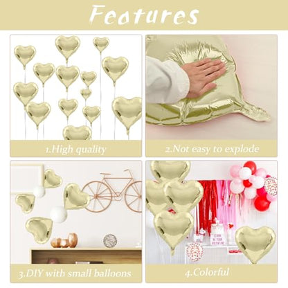 Light Gold Heart Balloons, 10PCS Love Foil for Wedding Bridal Shower Party - color: Light Gold