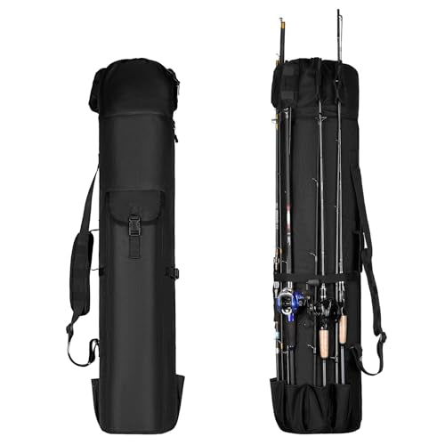 Fishing Rod Bag Fishing Rod Case, Durable Folding 900D Oxford Fabric Portable Large Capacity Waterproof, Fishing Gifts for Men Boys - color: Black