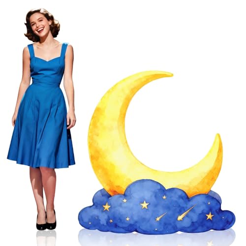 Large Crescent Moon Cardboard Cutout Decorations 3.3 Ft Moon Stand Up Backdrop Blue Gold Starry Night Party Photo Props for Birthday Wedding Eid Mubarak Homecoming Movie Night Baby Shower