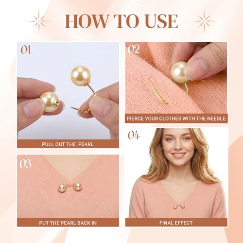 WILLBOND 6 Pcs Artificial Pearl Brooch Pins Sweater Shawl Safety Clips Dress Clips for Women - color: Gold