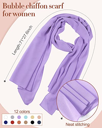 Wesiti 12 Pack Chiffon Hijab Head Scarves for Women Solid Color Soft Chiffon Hijab Long Scarf Shawls and Wraps Lightweight Breathable for Muslim Christmas Women Gifts, 12 Colors