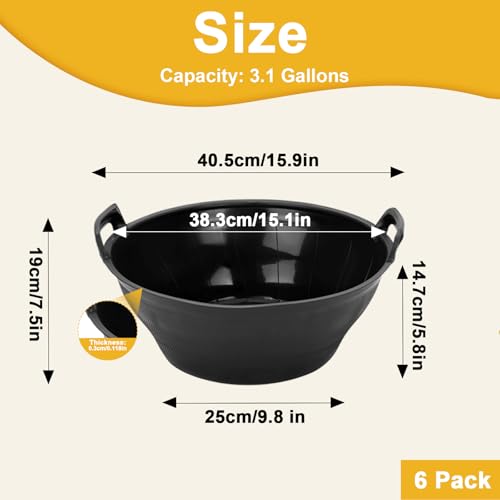 6Pcs Rubber and Plastic Feed Pan with Handle, 3 Gallon / 12 Quart Plastic Feed Pan Utility Horse Feed Bucket for Cats Dogs Goats Chicken Dust Bath Container Animal Feeding Watering Bowl