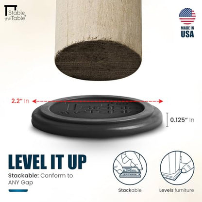 Stable the Table-Furniture Leveler, Non-Slip Stabilizer & Floor Protector | 24 Pack Charcoal Round, stackable rubber pads, simple 3-in-1 fix, levels wobbly furniture, stops sliding, protects floors - color: Charcoal Round