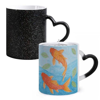 Color Changing Coffee Tea Orange Fish Mug 11 Oz Heat Changing Ceramic Cup Novelty Black Heat Sensitive Mug Funny Morphing Milk Cup Personalized Gift for Men Women