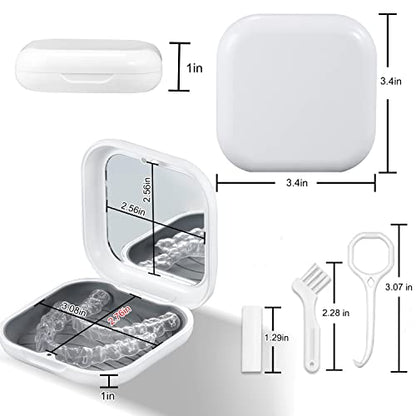 Retainer Case, Slim Aligner Case with Mirror, Compatible with Invisalign, Night Guard and Mouth Guard, Premium Retainer Case, With Aligner Remover Tool, Chew & Brush, White - color: Square: White