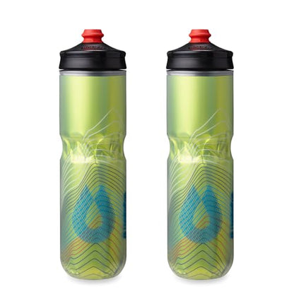HydraPak | Polar Bottle - Polar Surge Insulated Bike Water Bottle 2-Pack - High Flow, Cycling & Sports Squeeze Bottle (Ascent Yellow, 700ml / 24oz) - color: Ascent Yellow, style: 24oz/700ml