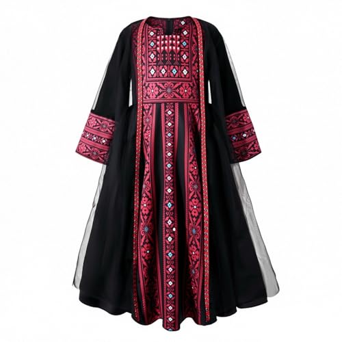 Toddler Baby Girls Muslim Abaya Prayer Dress Ruffle Long Sleeve V-Neck Tulle Dubai Robe 2026 Ramadan Eid Eid Kaftan - color: Z1-black, size: 6-7 Years