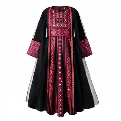 Toddler Baby Girls Muslim Abaya Prayer Dress Ruffle Long Sleeve V-Neck Tulle Dubai Robe 2026 Ramadan Eid Eid Kaftan - color: Z1-black, size: 6-7 Years