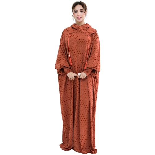 Upgraded Abaya Dress for Women 1PC Hoodie Polka Dot Modest Prayer Robe - color: Khaki, size: Size 2