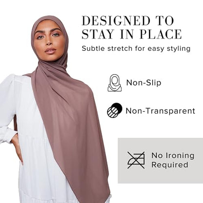 Premium Chiffon Hijab Scarf for Women Lightweight Non Slip Fashion Scarves - color: Earth Grey, size: 1 Pack