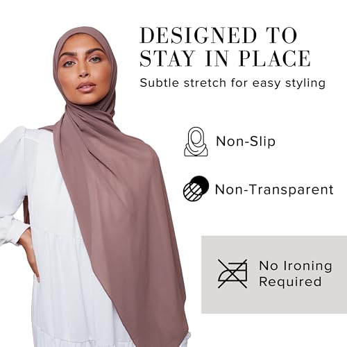 Premium Chiffon Hijab Scarf for Women Lightweight Non Slip Fashion Scarves - color: Earth Grey, size: 1 Pack