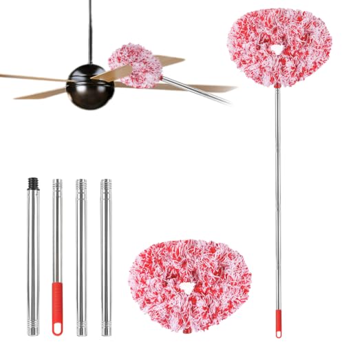 Ceiling Fan Cleaner Duster Reusable Microfiber Ceiling Fan Blade Cleaner Removable Duster with Extension Pole Adjusts 13 to 49.7 Inch for Cleaning Walls Furniture Door Window Top (Red White) - color: Red White