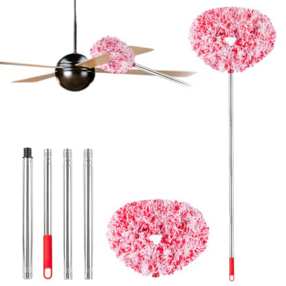 Ceiling Fan Cleaner Duster Reusable Microfiber Ceiling Fan Blade Cleaner Removable Duster with Extension Pole Adjusts 13 to 49.7 Inch for Cleaning Walls Furniture Door Window Top (Red White) - color: Red White