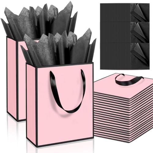 Epoesch 36 Pack Gift Bags with Handles & 36 Tissue Papers – 8x5x10 Inches - color: Pink Black, size: 1 Count (Pack of 36)