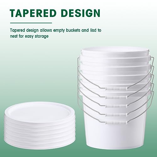 Tioncy 10 Pcs 2 Gallon Plastic Buckets with Lids and Handles,White | Storage Pails for Paint, Cleaning, Organizing, Durable Containers, Metal Handles, Plastic Material - color: White