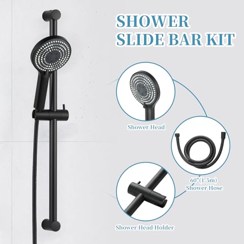 OFFO 6-Spray High Pressure Handheld Shower Head Combo with Adjustable 27 in Slide Bar and 60 in Stainless Steel Hose, Matte Black - color: Matte Black, style: 27" Slide Bar & 60" Hose