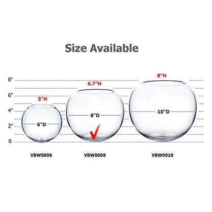 WGV Bowl Glass Vase, Diameter 8", Height 6.5", Open Width 3.75", (Multiple Sizes Choices) Clear Bubble Planter Terrarium Fish Bowl for Wedding Event Home Decor, 1 Piece (VBW0008) - size: 8"D 1 Piece